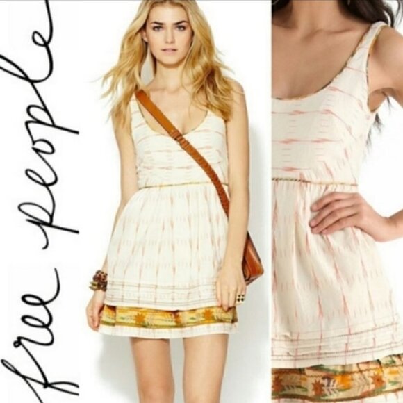 Free People Cream  Weathervane Ikat Dress Size XXS - Picture 1 of 5